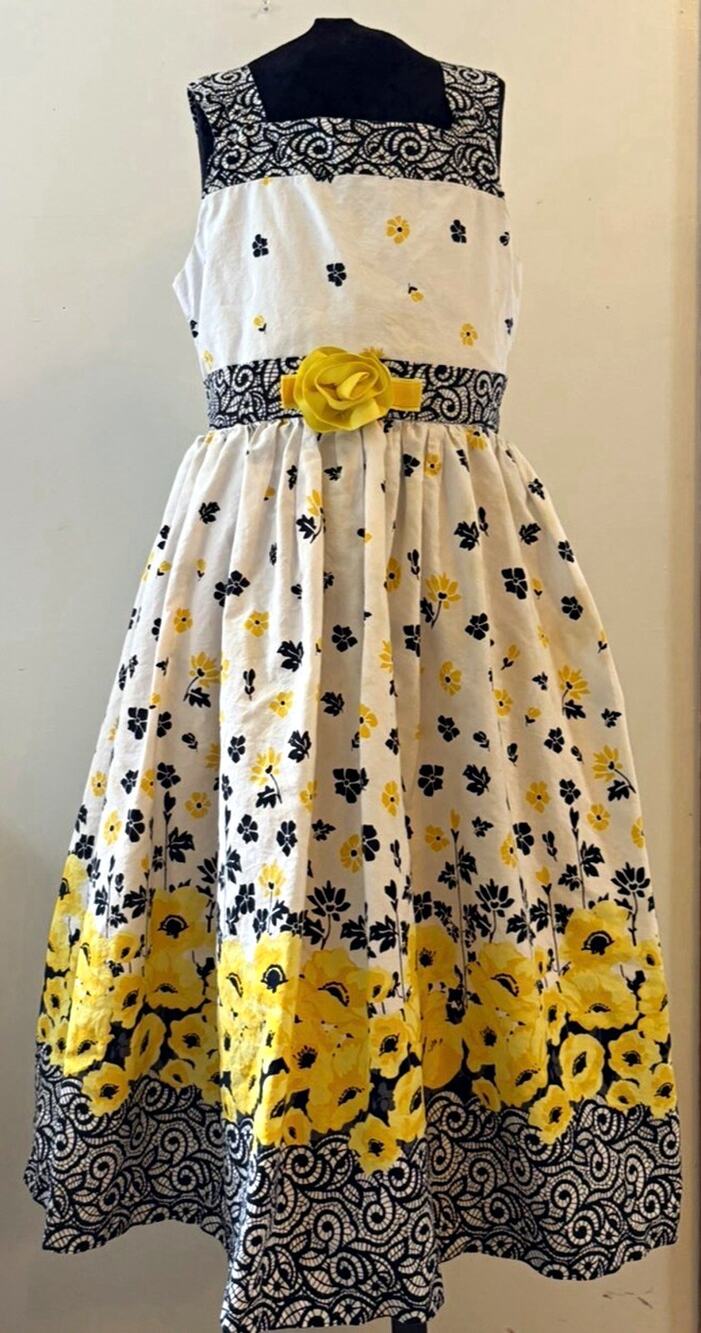 Jane Copeland Girls White/Yellow/Black Floral A-Line Knee-Length Dress 12